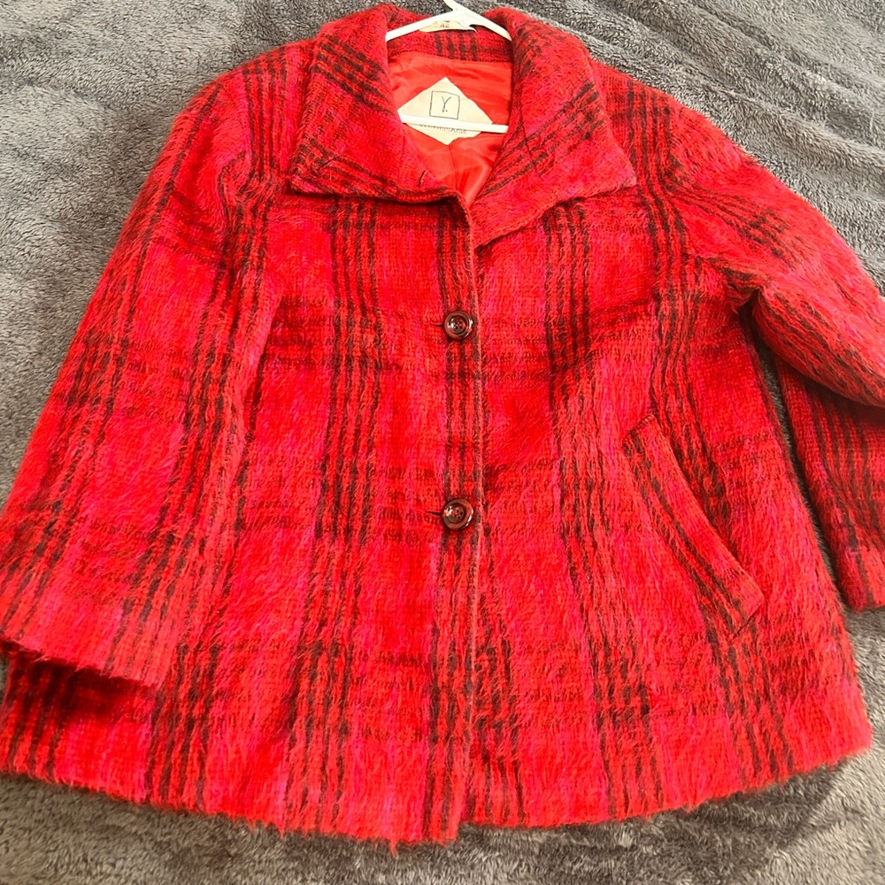 Red Plaid Women's Trench Coat